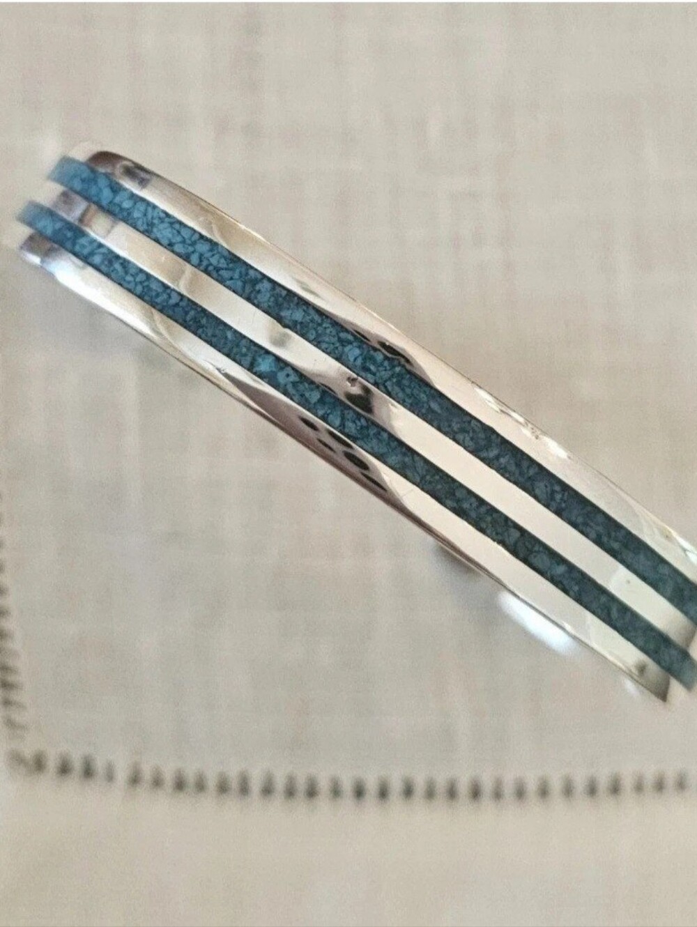 Vintage 80's Taxco Sterling Silver Turquoise Inlay Cuff Bracelet Mexico 925